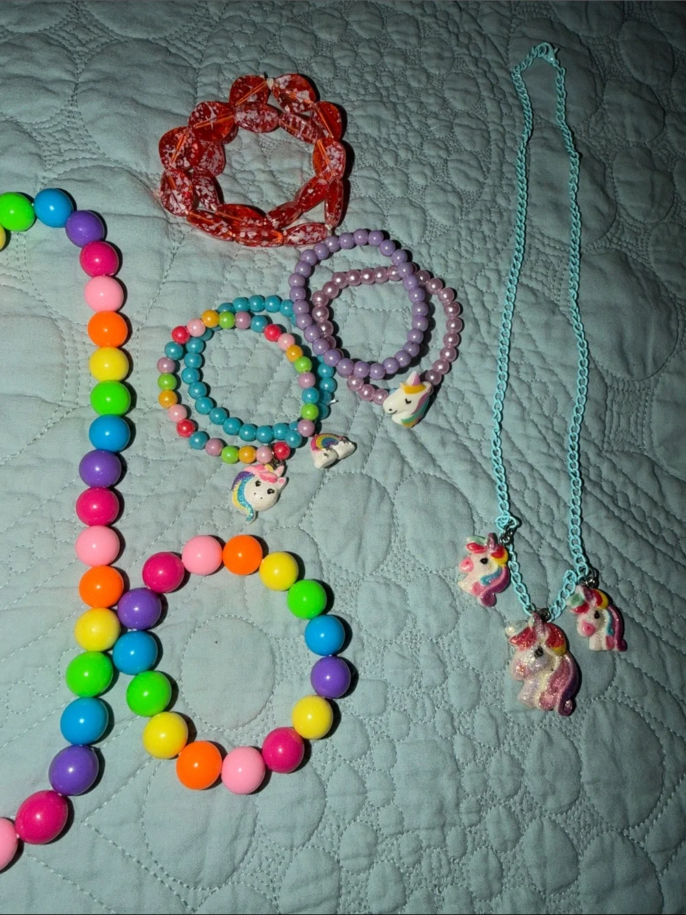 Time and Tru Rainbow Bead Necklace and Unicorn Charm Bracelet Set - Multicolor